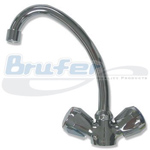 Grifo cuello cisne para fregadero de 2 llaves